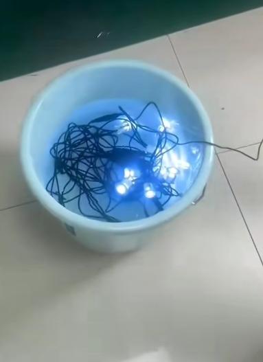 ຫລອດໄຟຂອງກະແສໄຟຟ້າໄດ້ຖືກທົດສອບກັນນ້ໍາໃນນ້ໍາ